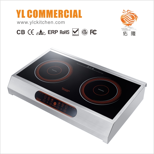 230V~7KW Double Burners Horizontal Tabletop Commercial Induction Cook Range Catering Equipment